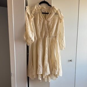 Apiece Apart Cream Kids Dress with Eyelet Details